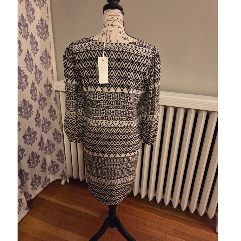 Piperlime Collection SILK Black+White Ikat Geometric Mod Shift Dress NWT Sz S - Picture 4 of 9
